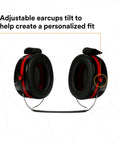 Optime 105 Behind the Head Earmuffs With 29 dB NRR, adjustable earcups, black and red, for assembly sanding grinding