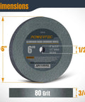 Kick Some Butt With This 6 Inch Bench Grinder Wheel 80 Grit Aluminum Oxide For Sharpening Tools Metal Shaping 3/4 Thick 1/2 Arbor Premium Gear dimensions with size indicators.