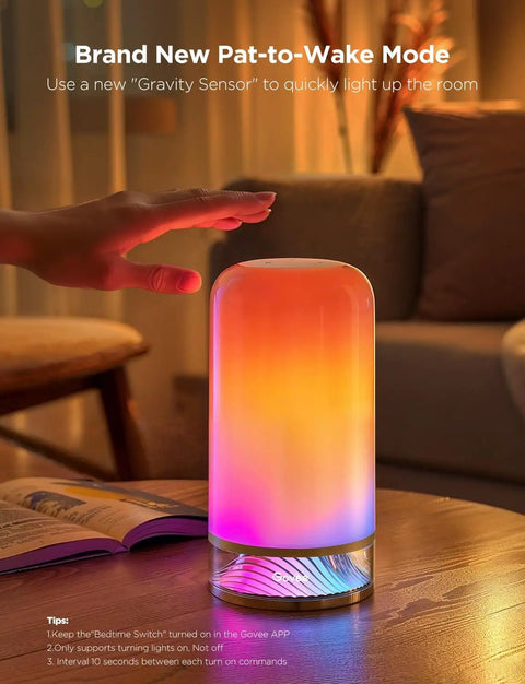Person using touch control on Lit RGBIC Smart Table Lamp 2 With Touch Control, 64 Scene Modes And Matter SmartThings Alexa Compatibility