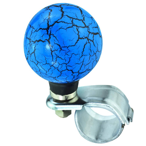 Ball Steering Wheel Knob Spinner For One Hand Driving Aid, Marbled Blue Power Handle Grip with silver clamp.