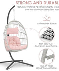 Pink Egg Chair With Stand For Indoor Outdoor Chillaxing, sturdy aluminum steel frame, wicker hammock with UV resistant cushion