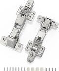 165 Degree Soft Close Corner Cabinet Hinges For Frameless Kitchens Clip On Plate Hidden Face Mount 3D Concealed Slow Self Closing For Lazy Susans And Foldable Cupboards No Fuss Easy Install 2 Pack, showing two hinges with accompanying screws and mounts
