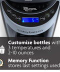 Front view of Baby Brezza Formula Pro Advanced formula dispenser in slate, with digital display and control panel.