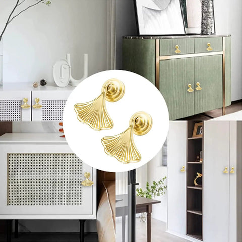 Top Shelf Knockout Slick Light Cyan Gold Ginkgo Leaf Cabinet Knobs Six Pack Vintage Drawer Pulls Premium Zinc Alloy Furniture Hardware With Screws For Dressers And Cupboards in modern interiors.