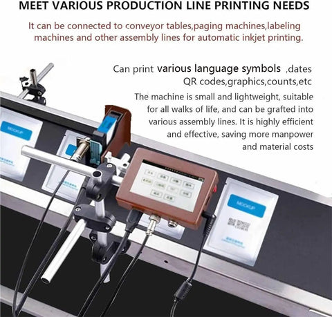 Heavy Duty Date Inkjet Coder And Industrial Printer Prints Crisp Batch Codes On Cartons Plastics Metals And Packaging Works Like A Dream On Production Lines With Zero Drama Setup mounted on conveyor with digital interface.