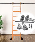 Real Deal Sliding Barn Door Hardware Kit With Smooth Rolling Track And Heavy Duty Steel Wheels For A Straightforward Diy Install in a modern room with a ladder.