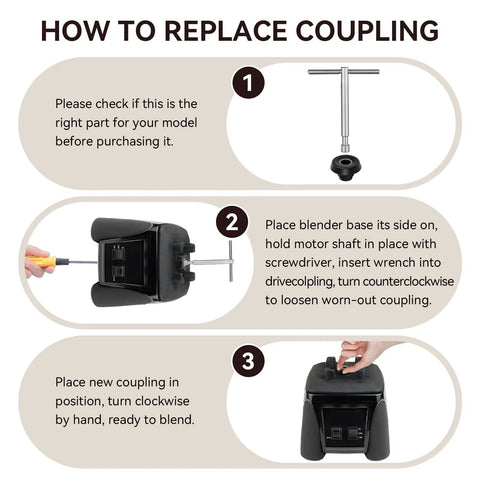Heavy Duty Blender Drive Coupling Replacement For Xtreme Series Commercial Blenders High Torque Drive Socket Fits MX1000XT MX1100XT MX1200XT MX1050XT MX1300XT MX1500XT And Other Xtreme Series Models, replacement steps diagram