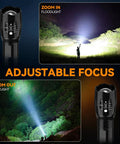 Beast Mode LED Flashlight Set showing adjustable focus with zoomable lens for floodlight and spotlight modes outdoors at night.