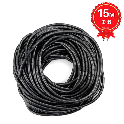 15M spiral cable wrap in black on white background