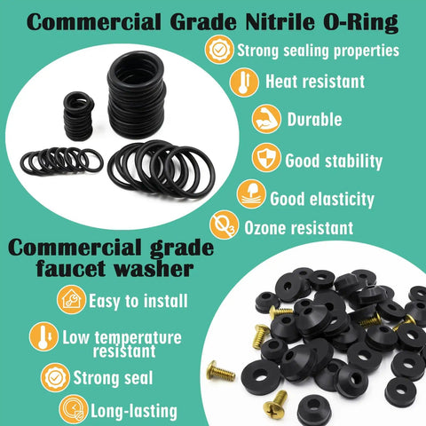 Faucet Washer And O Ring Repair Kit 28 Size 650 Pcs Plumbing Seal Set With 10 Types Of Washers And 18 SAE O Rings diagram