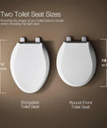 Comparison of elongated and round toilet seat sizes, includes PureWarmth Heated Elongated Toilet Seat With Night Light.