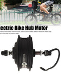 48V 500W Rear Drive Ebike Hub Motor with Brushless Design, Waterproof Metal Housing, shown separately and on a bicycle