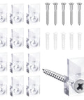 22 Piece Mirror Clip Kit With Screws For Easy Install And Hanging Glass Includes Crystal Clear Plastic Clips And Glass Retainer Clips Classic Style Frame Fixing Kit With Screws Included displayed with screws and clips