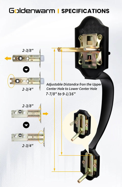 Matte Black Front Door Handle Set With Reversible Knob Classic Single Cylinder Front Door Lock assembly details