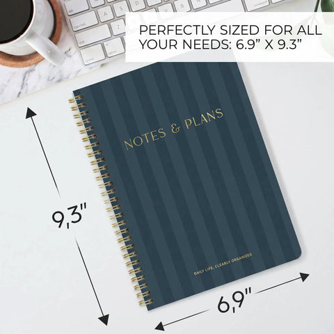 Daily Planner With Hourly Schedule Spiral Notepad For Easy Tasking And Appointment Organization on desk with keyboard and coffee