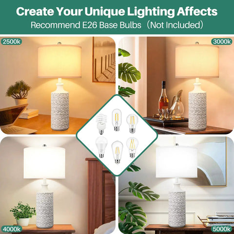 Farmhouse Ceramic Table Lamp With White Fabric Shade, Modern Tall Desk Lamp For Bedroom, Living Room Or Office, Bulb Not Included