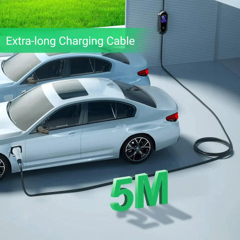 Rugged Portable EV Charger With China GBT To CEE Blue Commando Plug Adapter Solid 32A 7KW charging two electric vehicles with 5M cable.