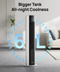 Bedroom Tower Fan With Evaporative Cooling, 43 Inch Upgraded 2025 Model, displayed with 6L tank capacity in a living room.
