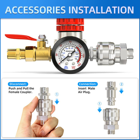 One Quarter Inch Air Regulator With Gauge, 0-180 PSI Inline Regulator For Air Tools And Pneumatic Systems, installation steps.