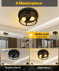Dope Matte Black Industrial Flush Mount Ceiling Light Fixture with E26 base, wide cage design shown on ceiling in modern room.
