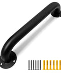 Rock Solid 12 Inch Industrial Pipe Wall Mount Grab Bar For Stairs Decks And Entryways Featuring Heavy Duty Galvanized Steel Non Slip Matte Black Support Built To Last with mounting screws and anchors