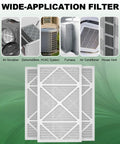16x25x1 Air Filter 8 Pack MERV 8 Pleated Replacement for wide HVAC applications, shown with air scrubber and furnace.