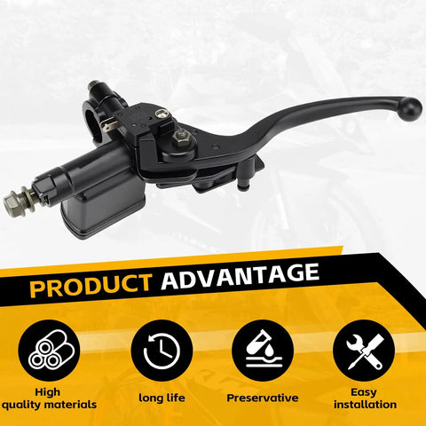 Right 7/8 Inch Hydraulic Brake Master Cylinder Lever Pump for GY6 Scooters, black finish with advantage icons