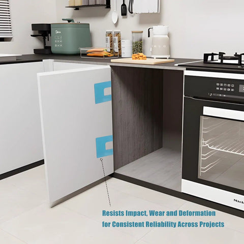 Self Clamping Hinge Jig for No Drill Door Installation With Magnetic Lock and Precision Mortise Template installed on cabinet doors, showing precise fit and ease of use in kitchen setting.