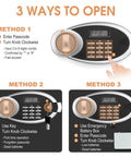 Fireproof Waterproof Home Safe With Digital Keypad And Spare Keys, details of three opening methods.