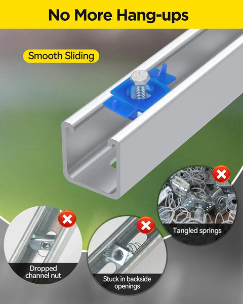 Heavy Duty One Quarter Twenty Thread Strut Channel Squeeze Nut And Bolt Combo Kit Featuring Seven Sixteenths Hex Head for smooth sliding installation.