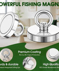 Neodymium Fishing Magnet 350 Lb Pull With Countersunk Hole Eyebolt, 2-Inch Diameter in stainless steel