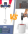 Comparison of Boss Grade Heavy Duty Handheld Cement Mixer Portable Concrete Mixing Drill With 2100W Motor and standard power drill.