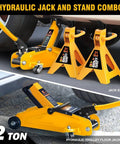 Low Profile Hydraulic Trolley Jack Set With Two Ton Capacity And Two Ratchet Jack Stands, Safety Overload System, 360 Degree Handle, Durable Orange Floor Jack Combo For Auto Repair And Lifting Projects