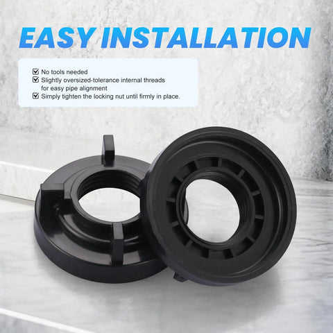 One Half Inch Ips Faucet Mounting Lock Nut Two Pack For Sink Installation Durable Abs Plastic resting on a countertop.
