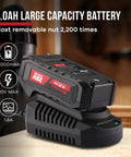 Beefy Cordless Half Inch Brushless Impact Wrench 4.0Ah 20V battery on charger for car repairs and DIY