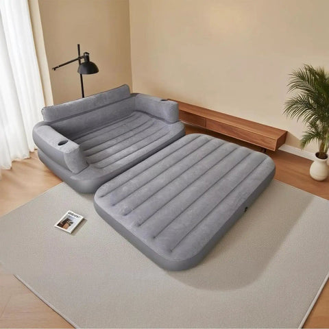 Full Size Inflatable Sofa Bed With Air Pump Easy Inflate Couch for living room, sofa bed setup, gray durable PVC