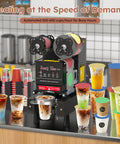 Full Auto Cup Sealing Machine For Bubble Tea Spots 88 89 90 95 Mm Electric Boba Sealer 600 Cups Per Hour on counter with drinks