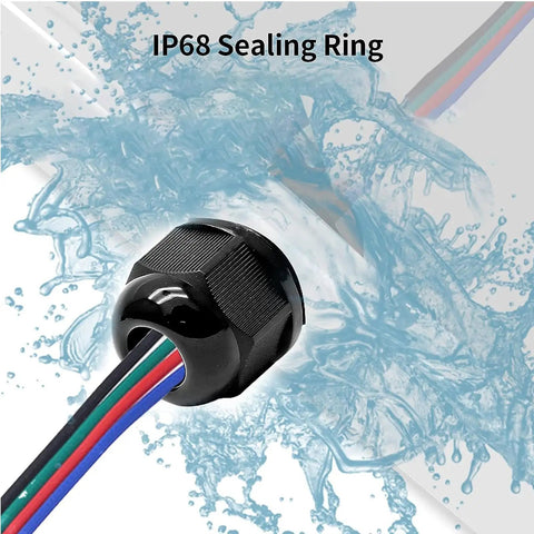 Twenty Pack Nylon Cable Glands 3/8 NPT Waterproof IP68 Cord Grip Strain Relief for 5 to 9 mm Cables Black with water splash on IP68 Seal