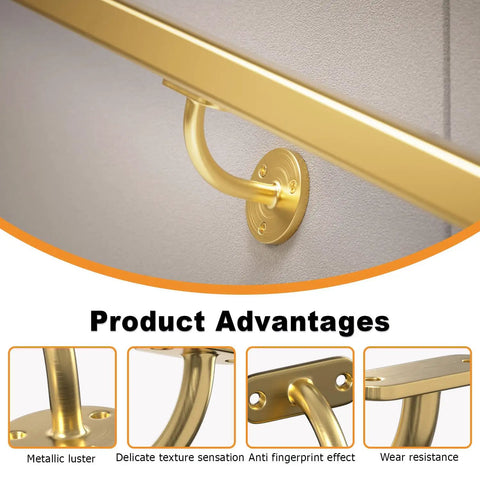 Top Shelf Heavy Duty Two Pack Stainless Steel 304 Wall Mount Handrail Brackets For Wood And Metal Stair Railings Rock Solid Flat Surface Square Tube Support With Smooth Satin Gold Finish