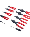 10 Piece Snap Ring Pliers Set For Internal And External Circlip Pliers Retaining Ring Pliers Quick Conversion Thumbscrew With Pivoting Jaws Pro Grade Heavy Duty Tool Kit For Cars Trucks Motorcycles And More, shown on a white background.