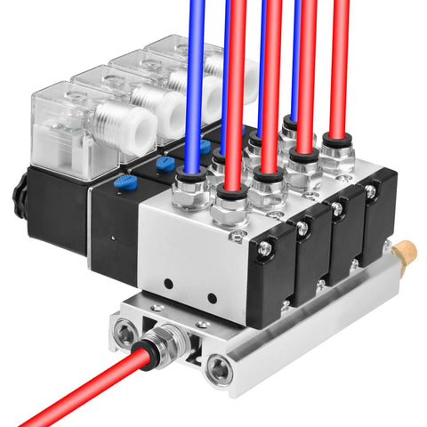 4V210-08 4 Solenoid Pneumatic Valve Kit DC24V PT One Fourth Ports 5 Way 2 Position Internally Piloted Manifold Base Muffler
