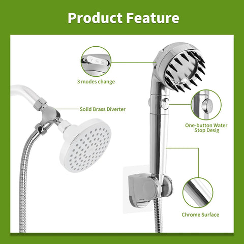 Ultimate No Drill Dog Shower Attachment Kit For Quick Baths showing brass diverter and chrome finish sprayer