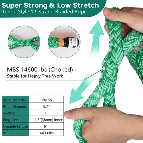 Three Quarter Inch Rigging Ring Sling Rope, 6 Ft Arborist Rope With Aluminum Ring, 14,600 Lbs MBS Friction Saver