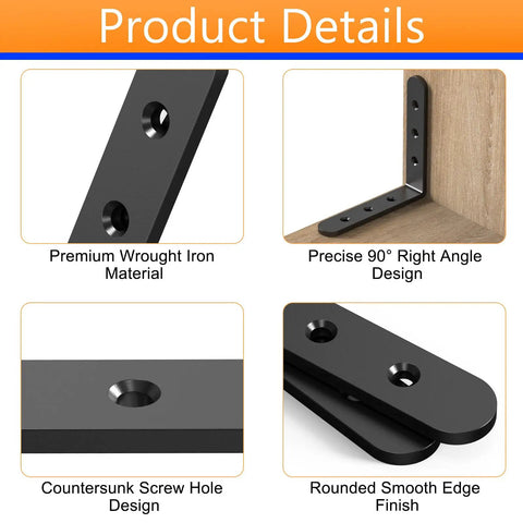 20 Pack Heavy Duty L Corner Shelf Brackets 4x4 Inch Black, Matte Powder Coat, 2mm Thick Plate, 90 Degree Right Angle Design