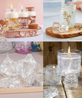 DIY Jelly Gel Wax Candles Making Kit With 1.1 Lb Clear Gel Wax For Beginners Includes 20 Wicks 20 Wick Stickers 5 Extra Wick Stickers Smokeless Safe Melt Easy Peasy Gift For Birthdays And Christmas Decor Lovers displayed with finished candles and materials.