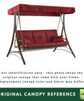 Garden swing with original maroon canopy for reference, showing design structure before installing Beefy 350 Denier Beige Replacement Canopy Top.