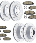 Front And Rear Drilled And Slotted Brake Rotors With Ceramic Pads Kit For Cadillac Escalade, GMC Yukon, Chevy Silverado 1500, Tahoe