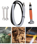 Top Tier Pneumatic Die Grinder Pumping Out Lightning Fast 50000 RPM In A Compact Pencil Handle, includes hose and wrenches for metal shaping.