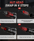 High Voltage Brushless Rivet Nut Tool With Kick Butt 2030 Lbs Tug step-by-step guide for nut head swap process.