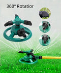 360 Degree Automatic Rotating Sprinkler With 3 Nozzles Easy Setup, Adjustable Garden Water Spray on grass